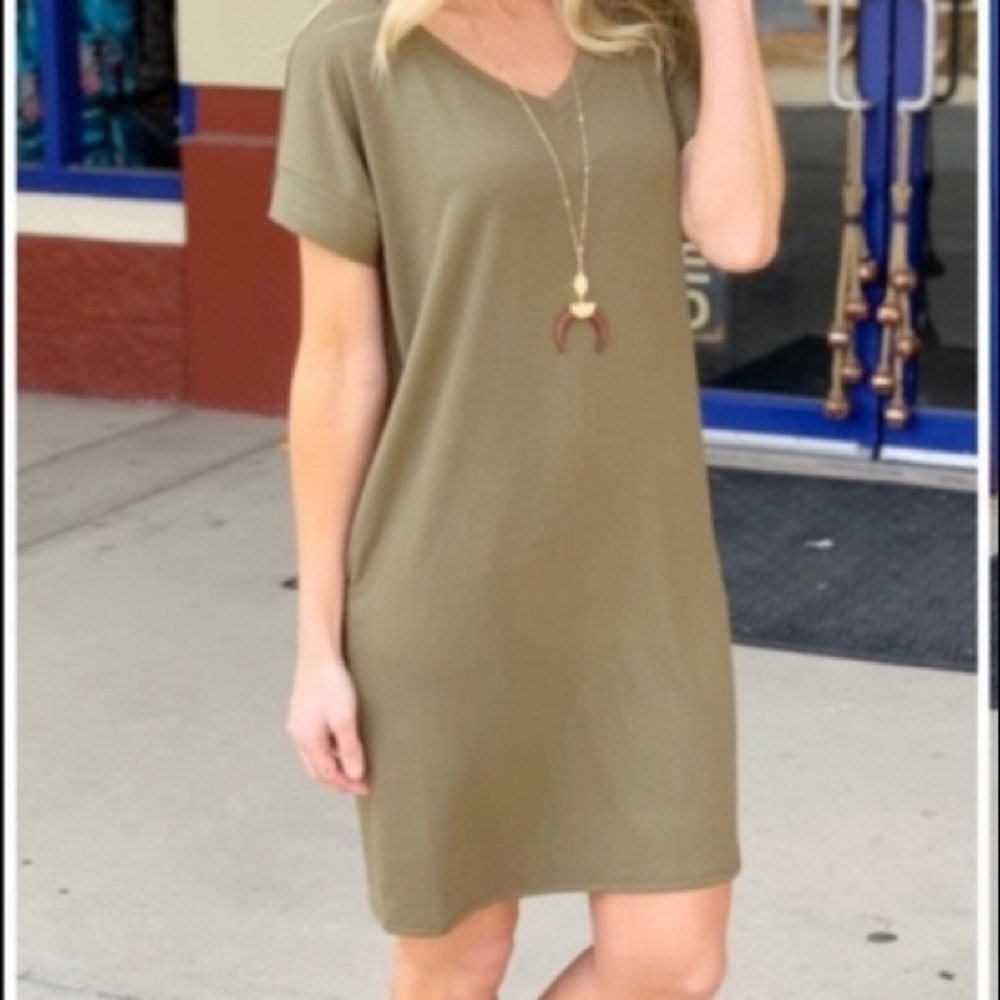 Green V-Neck T-Shirt Dress